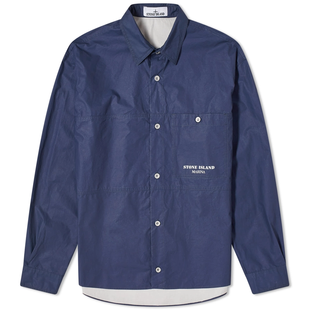 Stone Island Men's Marina Cotton Canvas Shorts Sleeve Shirt Royal Blue